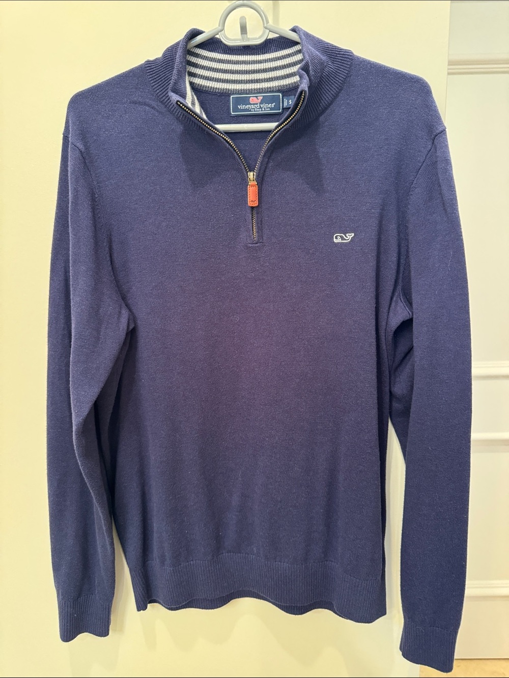 Vineyard Vines Men's Navy Half-Zip Sweater with Stripe Collar Detail